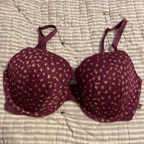 Maroon lace lined Demi Victoria Secret bra - Picture 1 of 5